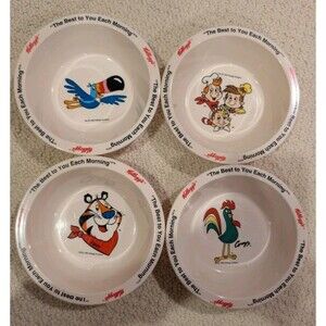 1995 Kellogg's Cereal Bowls "The Best To You Each Morning" Set Of 4.